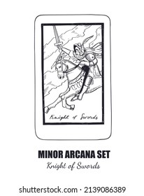 Tarot  vector hand drawn  Minor Arcana  set. Knight of Swords