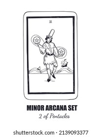 Tarot  vector hand drawn  Minor Arcana  set. 2 of Pentacles