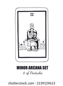 Tarot  vector hand drawn  Minor Arcana  set. 4 of Pentacles