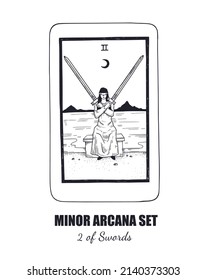 Tarot  vector hand drawn  Minor Arcana  set. 2 of Swords
