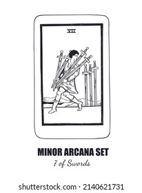 Tarot  vector hand drawn  Minor Arcana  set. 7 of Swords