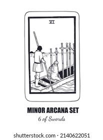 Tarot  vector hand drawn  Minor Arcana  set. 6 of Swords