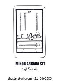 Tarot  vector hand drawn  Minor Arcana  set. 4 of Swords