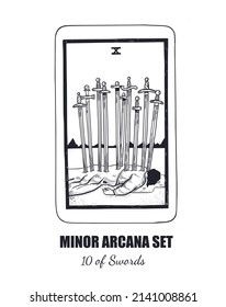 Tarot  vector hand drawn  Minor Arcana  set. 10 of Swords