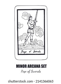 Tarot  vector hand drawn  Minor Arcana  set. Page of Swords