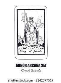 Tarot  vector hand drawn  Minor Arcana  set. King of Swords