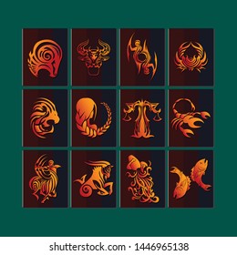 Tarot Zodiac Sign card design in decent bright colors with Gradient