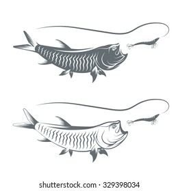 tarpon fish and lure template vector illustration