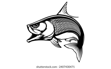 Tarpon fish skeleton. Tarpon fish emblem. Fishing theme illustration. Fish Isolated on white.