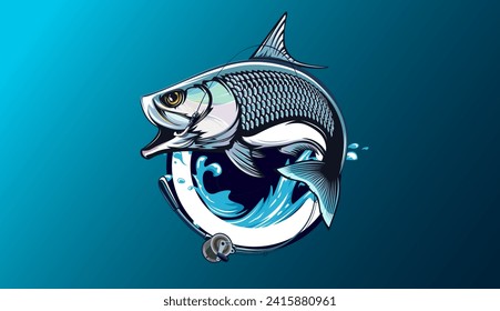 Tarpon fish skeleton. Tarpon fish emblem. Fishing theme illustration. Fish Isolated on white.