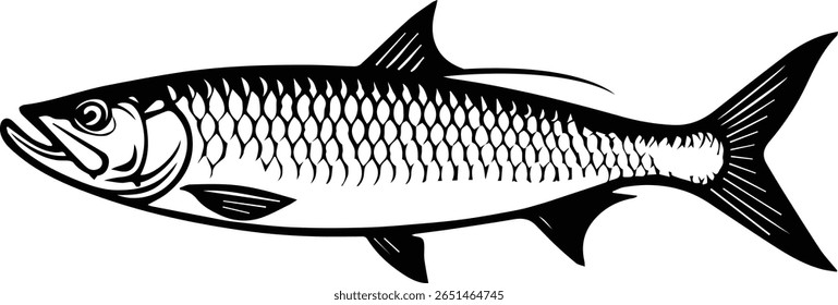 Tarpon Fish Vetor - Ilustração de peixe-caça de água salgada para adesivos de pesca, artesanato de cricut e vestuário costeiro