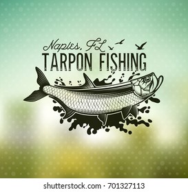 Tarpon Fishing Emblem On Blur Background