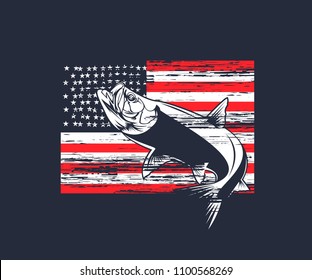 Tarpon fishing on usa flag vector illustration