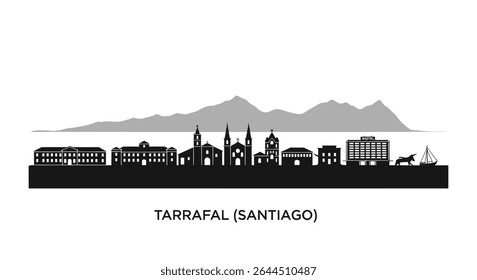 Tarrafal Skyline with Cape Verde, and Black and White Vector.