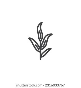 Tarragon-Blattsymbol. lineares Stilzeichen für mobiles Konzept und Webdesign. Tarragon Kräuterumrandung Vektorsymbol. Symbol, Logo-Abbildung. Vektorgrafik