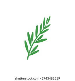 Tarragon Sprig Smooth Flat Silhouette Culinary Herb Botanical Green 2D Vector Icon