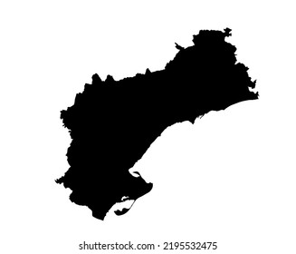 Tarragona map vector silhouette illustration isolated on white background. High detailed illustration. Spain province, part of autonomous community Catalonia. Country in Europe, EU member.