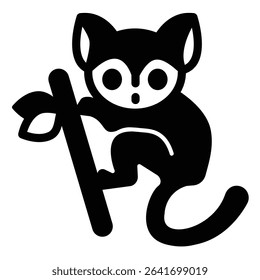 Tarsier animal on tree branch solid icon, tropical voyage concept. Vector graphics. Tropical monkey, wild life sign on white background, style mobile or design