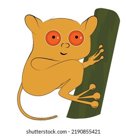 Tarsier Filipino Vector Stock Illustration. Cute Primate With Big Eyes. Funny Jungle Animal. Isolated On A White Background.