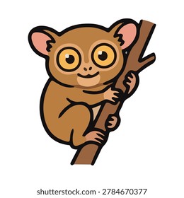Tarsier holding on tree branch Cute primate illustration perfect for childrens content