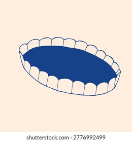 Tart pan hand drawn vector illustration with fluted edge in line art style. Classic pastry mold for quiche recipes, bakery menus, and dessert design