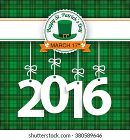 Tartan background with date 2016 for St. Patrick's Day. Eps 10 vector file.