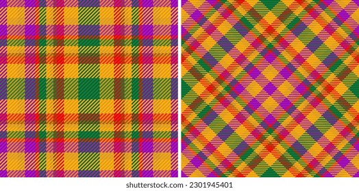 Tartan background pattern. Fabric textile seamless. Plaid check texture vector in set.