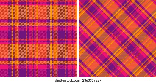 Tartan background seamless of plaid vector textile with a check pattern texture fabric set in sunset colors.