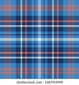 Tartan blue and orange seamless pattern.Texture for plaid, tablecloths, clothes, shirts, dresses, paper, bedding, blankets, quilts and other textile products. Vector illustration EPS 10