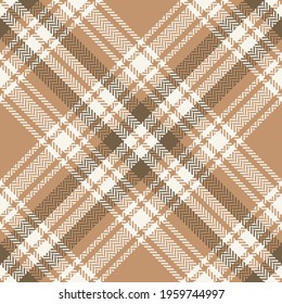 Tartan check pattern in beige and brown. Classic herringbone plaid vector graphic background for flannel shirt, scarf, blanket, duvet cover, other modern autumn winter fashion fabric design.