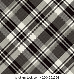 Tartan check pattern for blanket in black, grey, off white. Seamless dark plaid background for flannel shirt, blanket, duvet cover, throw, other modern autumn winter fashion textile print.