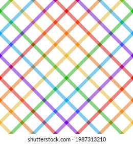 Tartan check pattern. Colorful rainbow windowpane vector for skirt, picnic blanket, duvet cover, tablecloth, other modern fashion print. Simple geometric plaid for spring, summer, autumn, winter.