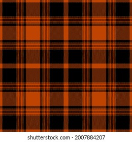 Tartan check pattern herringbone in black and orange. Seamless dark bright plaid background for autumn winter menswear and womenswear flannel shirt, blanket, duvet cover, other modern textile design.