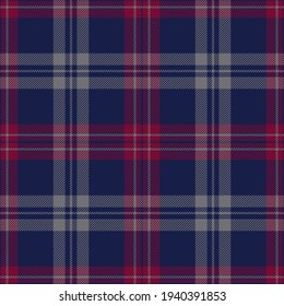 Tartan check pattern seamless in navy blue, red, grey for menswear design. Dark textured plaid background graphic vector for flannel shirt or other modern autumn winter fashion textile print.