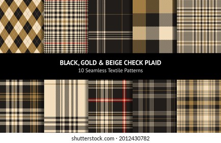 Tartan check pattern set in gold brown, beige, black, red. Seamless neutral check plaid for flannel shirt, duvet cover, dress, skirt, other modern spring summer autumn winter fashion fabric print.