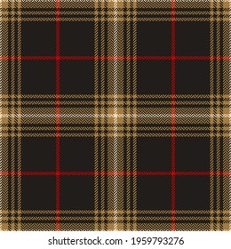 Tartan check pattern texture in gold, red, brown, beige. Seamless simple herringbone check vector for for flannel shirt, scarf, throw, other modern spring summer autumn everyday fashion textile print.