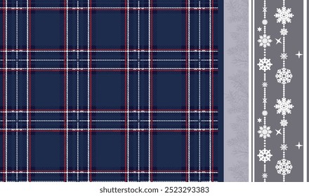 Tartan check plaid pattern background. Seamless striped dark plaid graphic in blue, red, and beige for scarf, flannel shirt, blanket, throw, upholstery, or other modern fabric design.