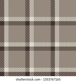 Tartan check plaid pattern in beige and brown. Seamless herringbone pixel plaid for scarf, poncho, blanket, or other fabrics design.