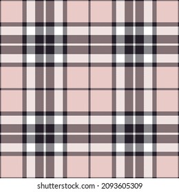 Tartan Check Plaid Pattern In Black, Powder Pink, White. Seamless Classic Scottish Thomson Tartan In Custom Colors For Spring Summer Autumn Winter Blanket, Duvet Cover, Other Modern Fabric Design.