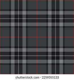 Tartan check plaid pattern in black, grey, red. Seamless classic Scottish Thomson tartan vector in custom colors for autumn winter blanket, duvet cover, scarf, throw, other fashion fabric print.