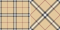Tartan Check Plaid Pattern In Grey, Beige, Red, White. Seamless Textured Light Tartan Check Vector For Scarf, Jacket, Coat, Skirt, Dress, Other Modern Spring Autumn Winter Fashion Fabric Design.