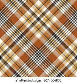 Tartan check plaid pattern print for autumn winter in cognac brown, gold, beige. Textured large vector illustration graphic for scarf, blanket, duvet cover, throw, other modern fashion fabric design.