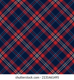 Tartan Check Plaid Pattern In Red, Navy Blue, Beige. Seamless Scottish Check Plaid Vector Illustration For Autumn Winter Flannel Shirt, Blanket, Scarf, Skirt, Other Modern Fashion Textile Print.