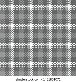 Tartan check plaid pattern seamless vector background in grey and white for modern textile design. Pixel texture.