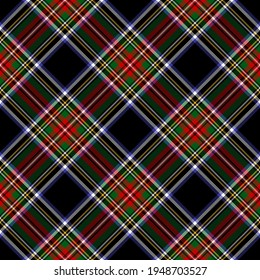 Tartan check plaid pattern Stewart Black #3. Traditional Scottish multicolored dark pixel plaid for flannel shirt, skirt, blanket, gift paper, tablecloth, other modern autumn winter textile print.