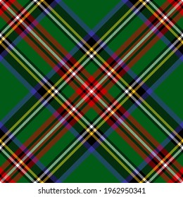 Tartan check plaid pattern texture in green, blue, red, yellow, black, white. Seamless traditional large Scottish plaid for Christmas scarf, blanket, duvet cover, other modern holiday textile print.