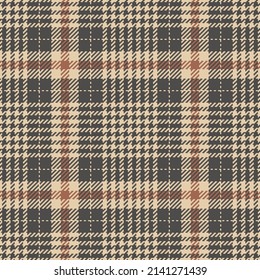 Tartan check plaid pattern tweed in brown, beige, grey. Seamless dark glen vector illustration for spring summer autumn winter dress, scarf, skirt, throw, blanket, other modern fashion textile print.