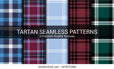 Tartan check plaid seamless pattern set vector 