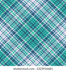 Tartan check textile of seamless background fabric with a vector texture pattern plaid in cyan and white colors.