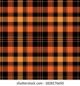 Tartan Cloth Pattern. Checkered plaid vector illustration. Seamless background of Scottish style great for wallpapers, textiles, decorations, festive wrappings. The orange tones and black color.